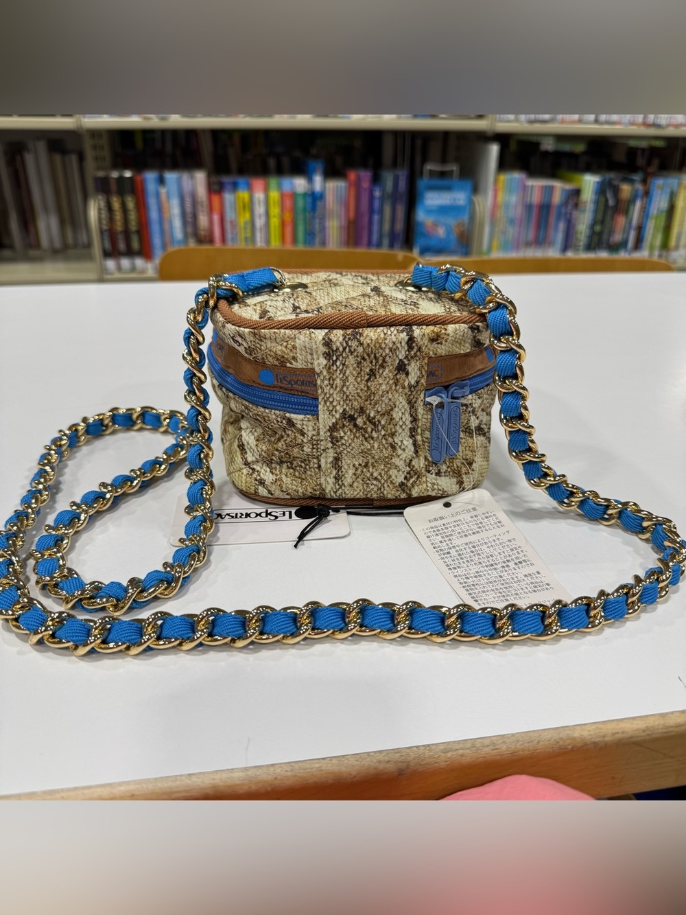 Lesportsac Snake Print Crossbody Bag with Blue and Brown Accents - Picture 3 of 8